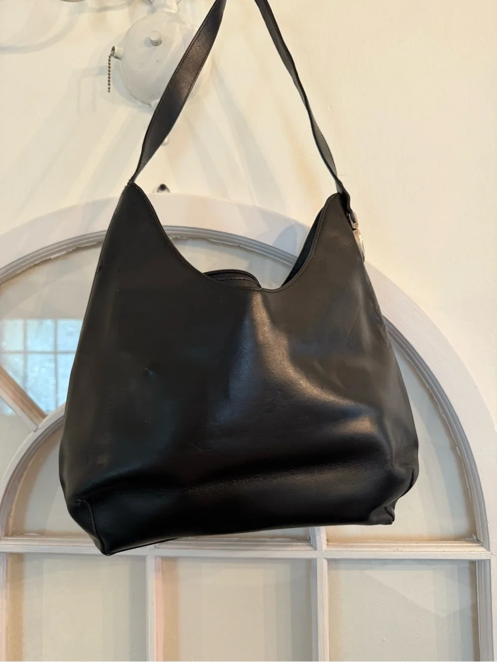 Vintage Delphine Black Genuine Leather Shoulder Hobo Bag Made In France